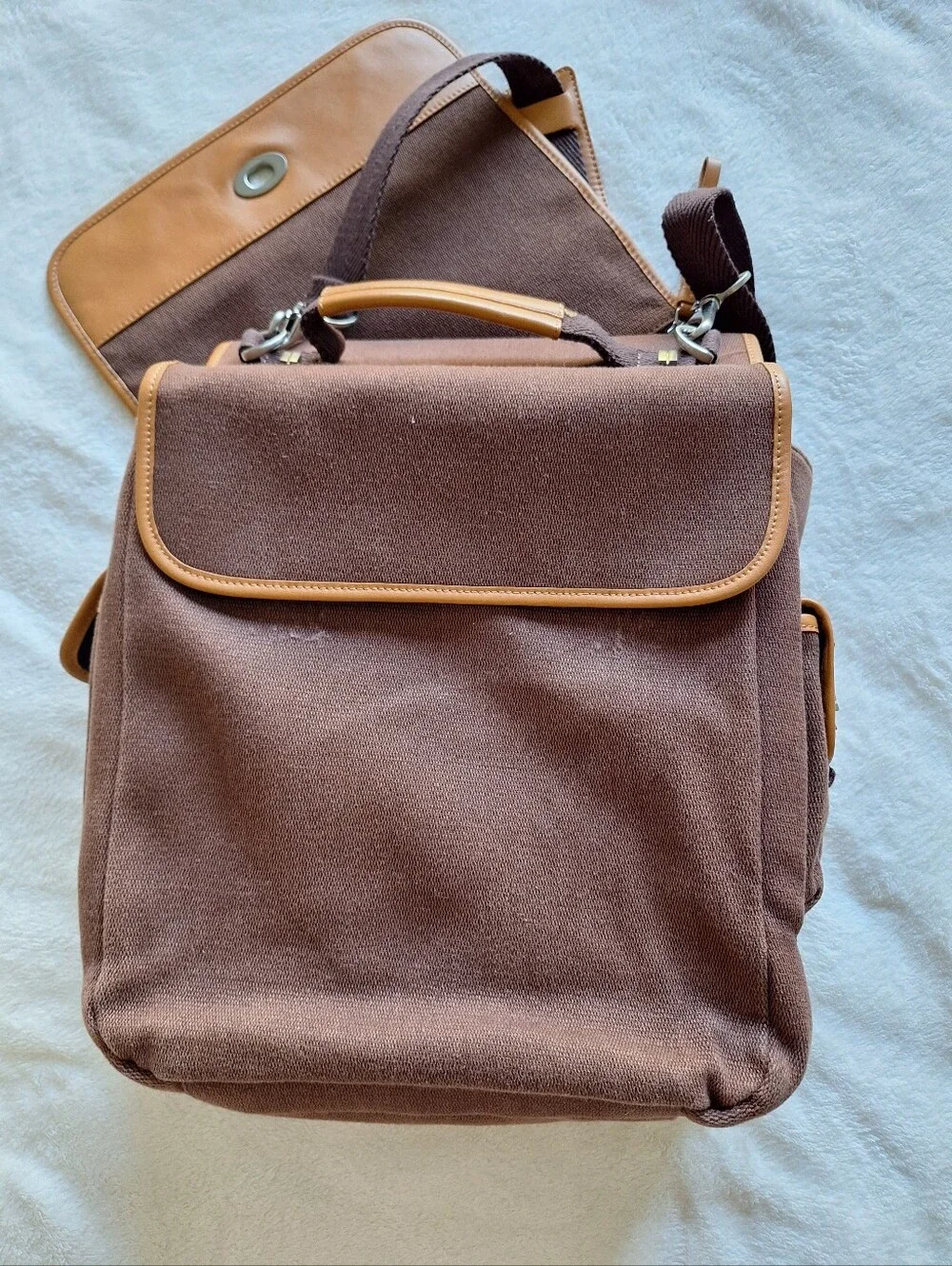 BODHI Genuine Leather & Canvas Messenger Bag Briefcase Brown 12x13